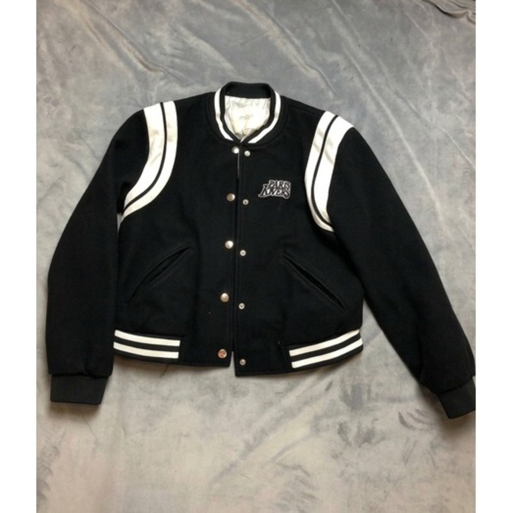 Maje Berry Varsity Jacket Paris Lovers Black‎ and White Wool Jacket Size 36 US 4
